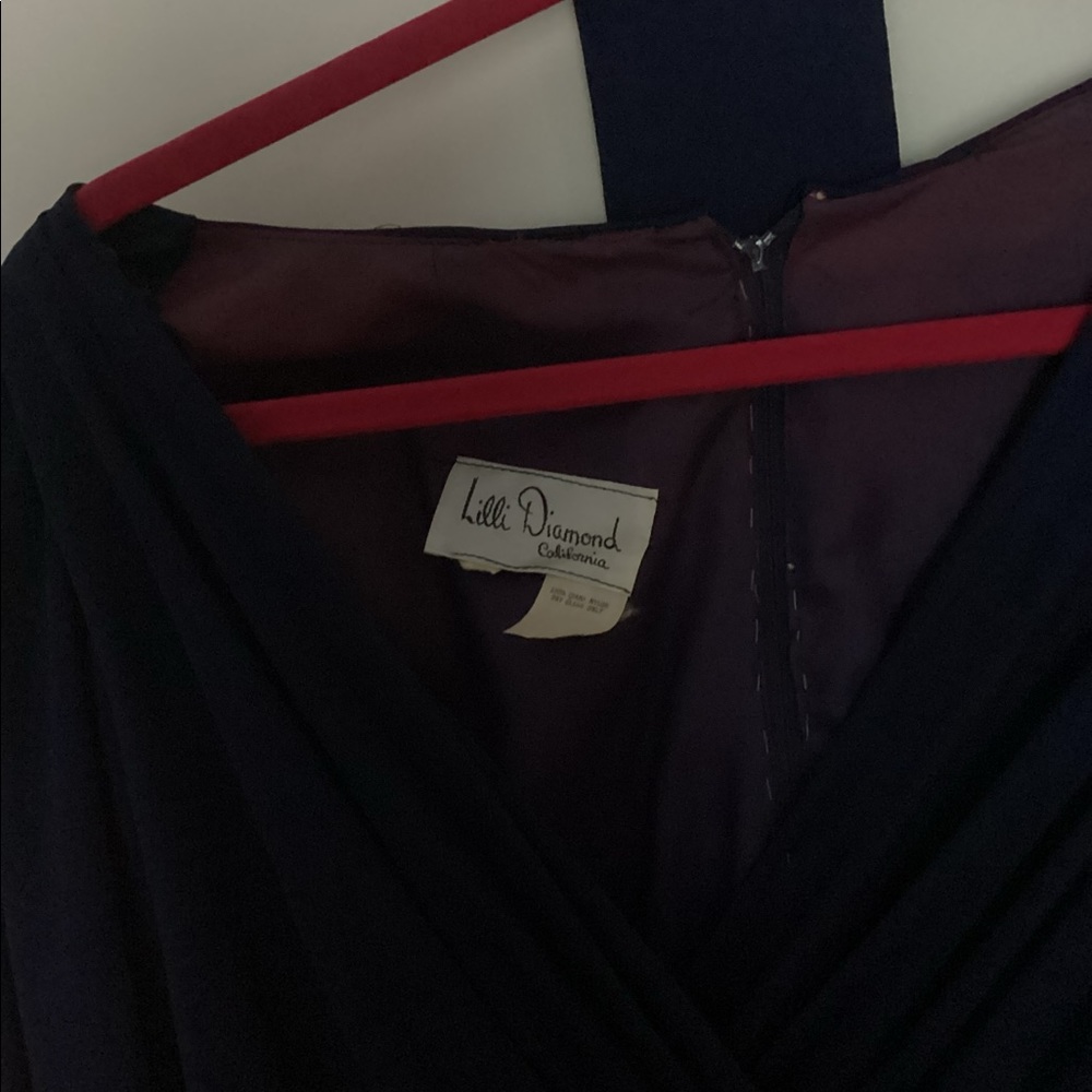Vintage Lilli Diamond Ostrich Feather Navy Dress - Picture 3 of 9